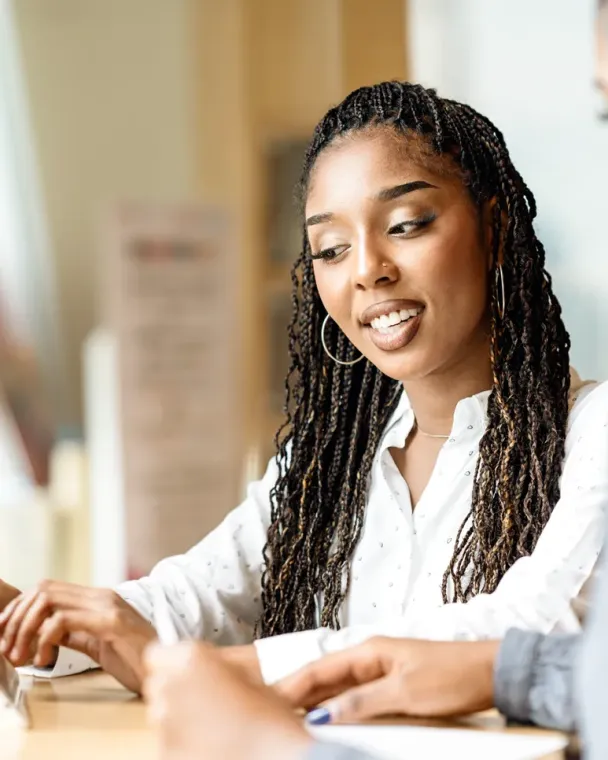 Woman sharing information with a customer