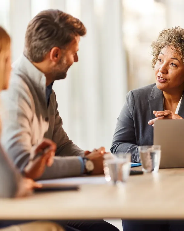 woman interacting with clients